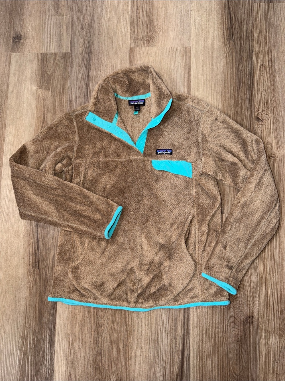 Patagonia Women's Re-Tool Snap-T® Pullover Sweatshirt Tan Blue Size Medium - Picture 1 of 7